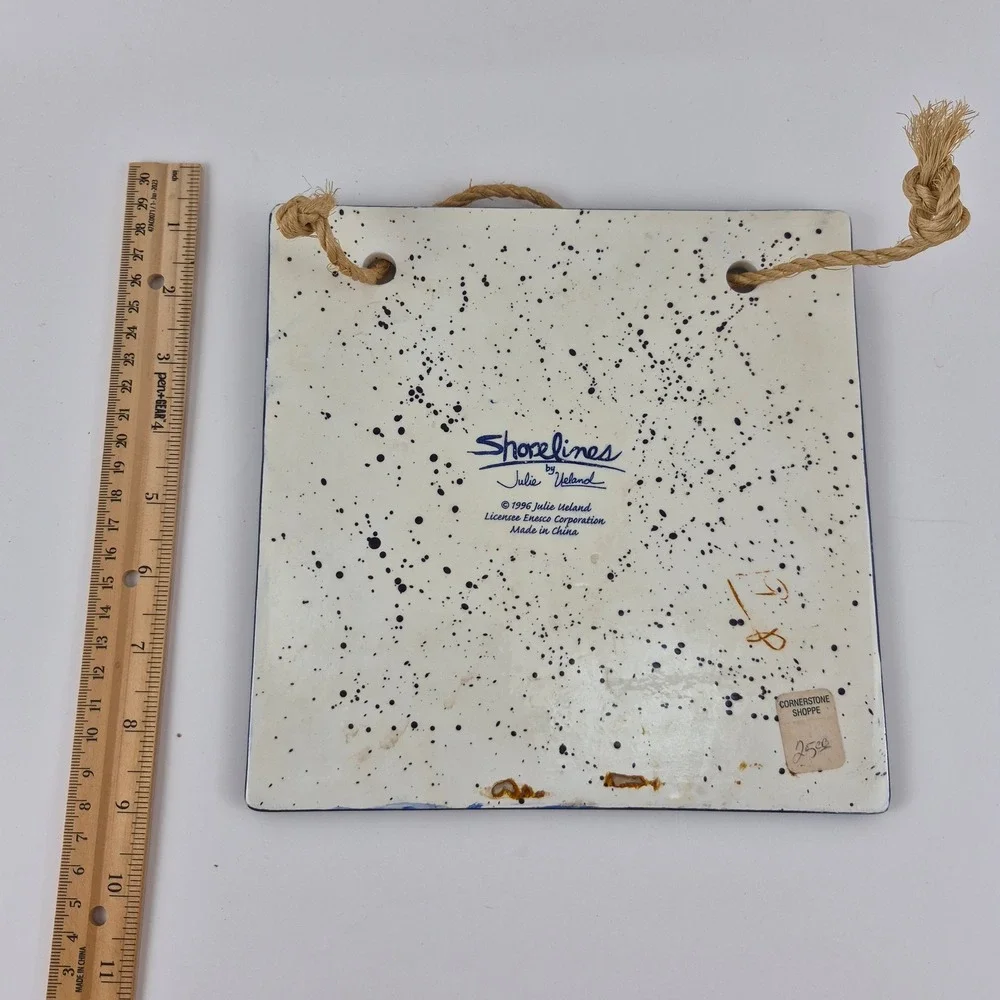 Vintage 1996 Shorelines by Julie Ueland Enesco Fish Ceramic Hanging Tile 8x8